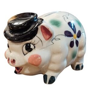 Vintage Piggy Bank Ceramic Pig with Hat Coin Bank Novelty Decor Made in Japan